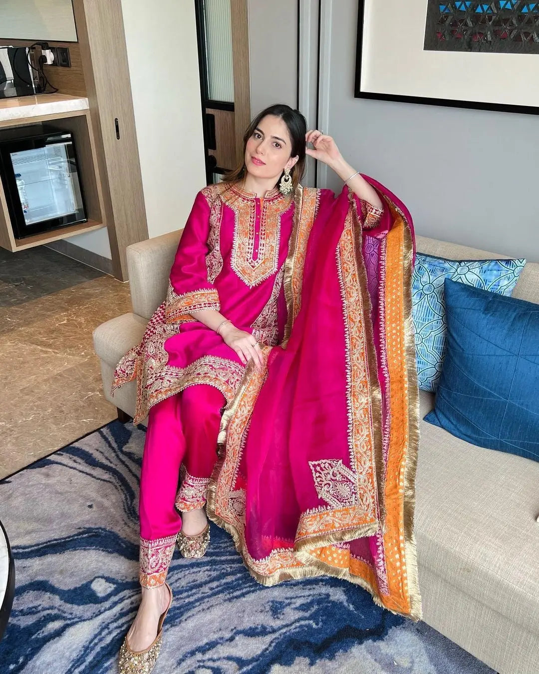 Silk Fancy Lace Heavy Embroidery work Kurti Pant Dupatta Set