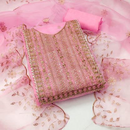 Organza Silk with Multi work Womens Dress Material ( Unstitched)