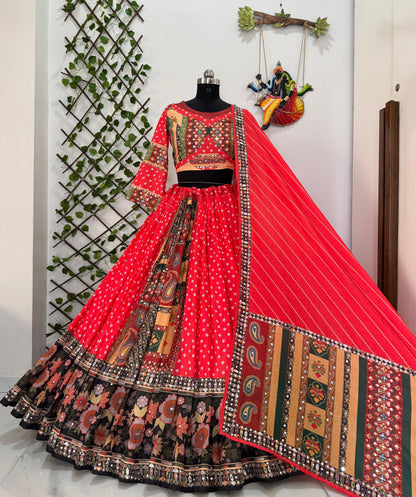 Muslin Cotton Digital Print with Real Mirror Work Navratri Special Chaniya Choli