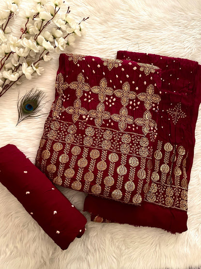 Rayon Hand Tila Embroidery with Bandhej work Bandhani Dress Material(Unstitched)