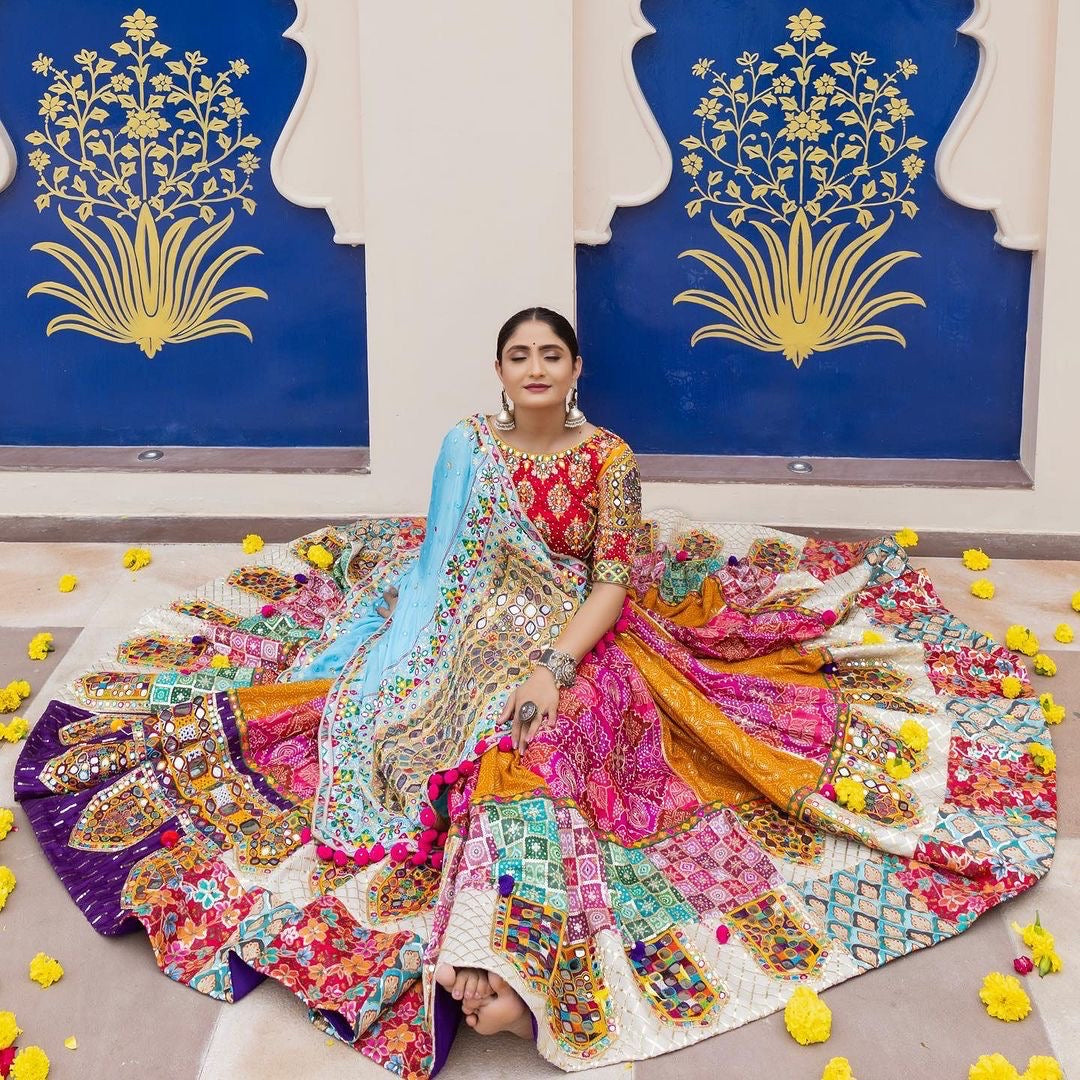 Muslin Digital Print with Kutch Tredition work Chaniya Choli