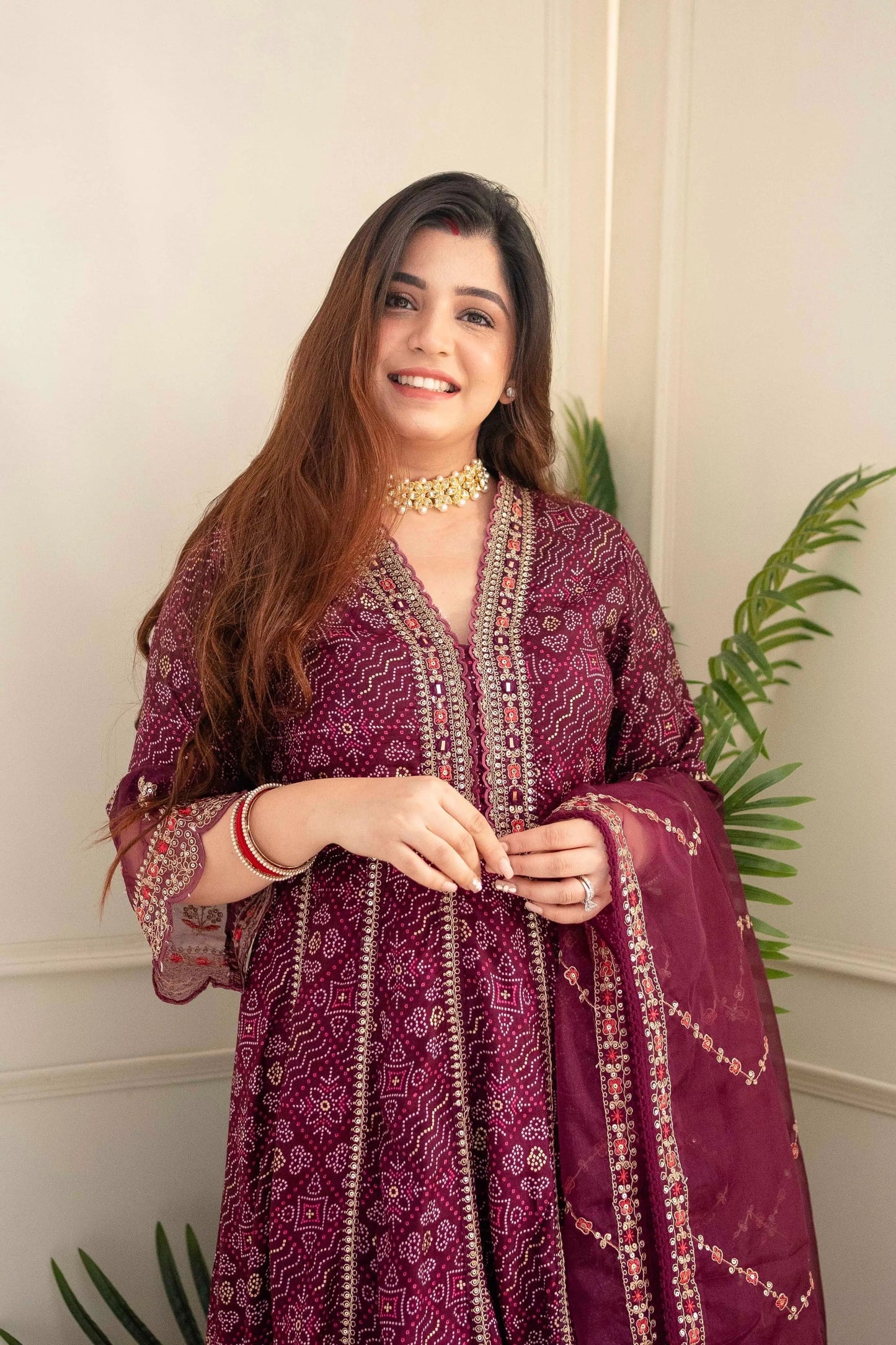 Premium Zari Weaving Printed Kurti Pant Dupatta Set (Stitched)