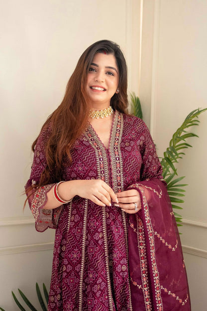 Premium Zari Weaving Printed Kurti Pant Dupatta Set (Stitched)