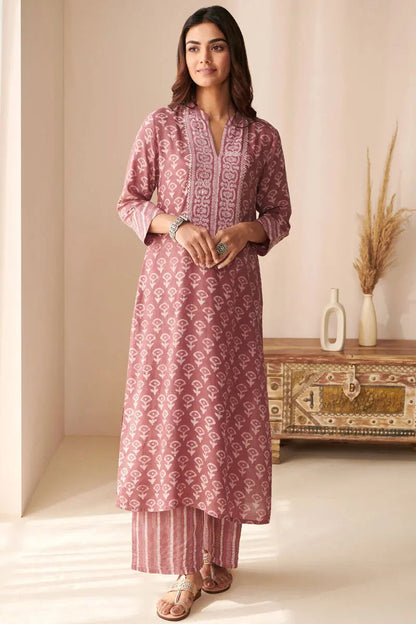 Moti Work Block Print work Kurti Pant Dupatta Set for Summer