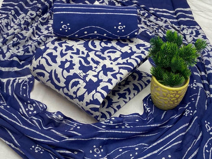 Soft Cotton Hand Blocked Wax Batik Dress Material (Unstitched)