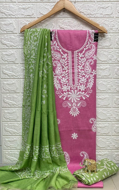 Slub cotton Neckwork with Batik work Dupatta and Salwar Dress Material (Unstitched)