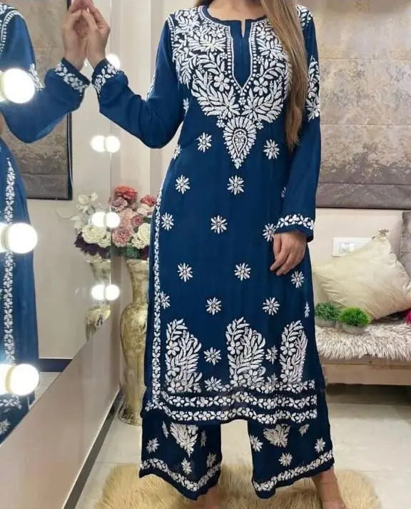 Rayon Chain Stitch work Chikankari Kurti