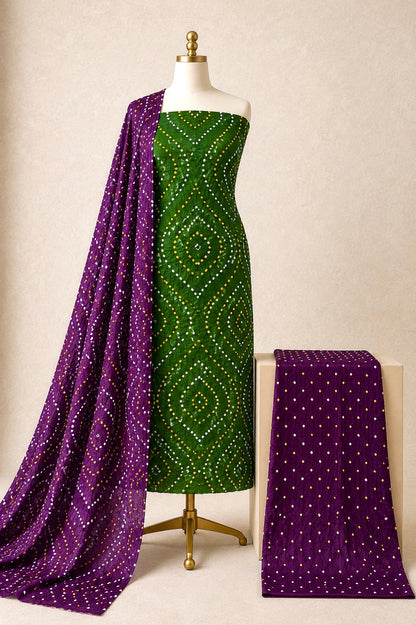 Premium Cotton Authentic Jamnagar Handmade 3Pc Bandhani Dress Material