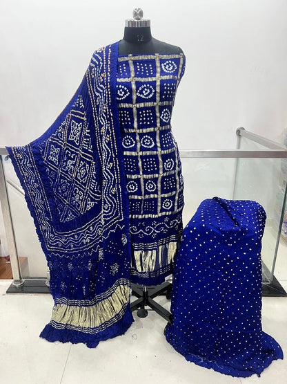 Modal Silk Golden Chex Rai Bandhej Bandhani Dress Material