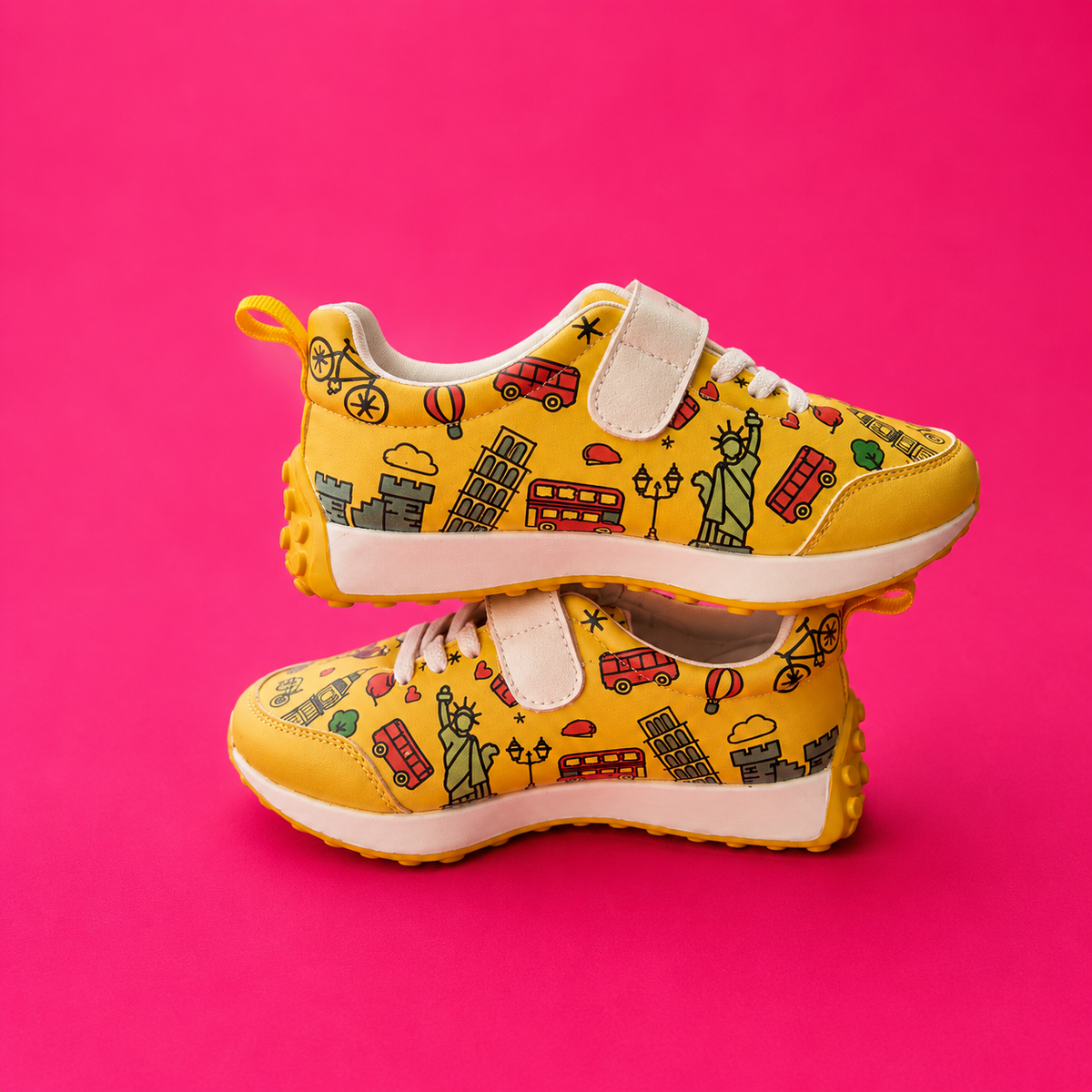 Globetrotters Seven Wonders Yellow Kids Sneakers
