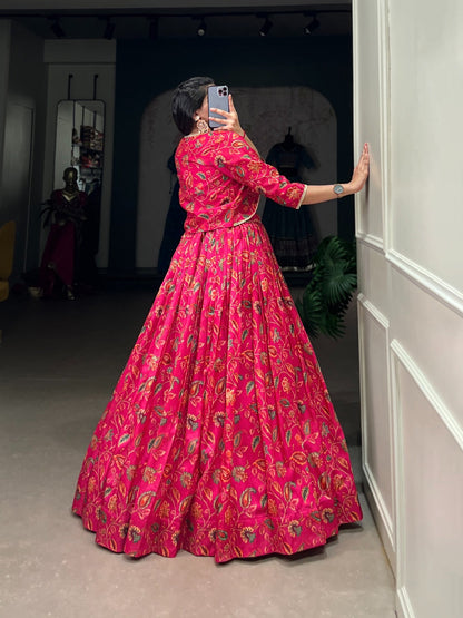 Tussar Silk Floral Print Gota Patti work Lehenga Choli Set (Ready to Wear)