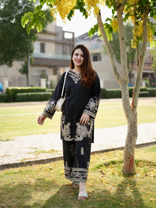 Muslin Cotton Embroidery Work Cord Set (Ready to Wear)