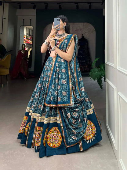 Rayon Printed Foil Gamthi Work Navratri Special Chaniya Choli