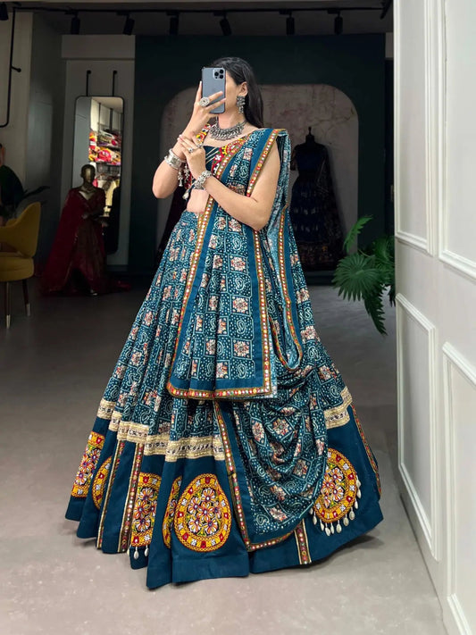 Rayon Printed Foil Gamthi Work Navratri Special Chaniya Choli