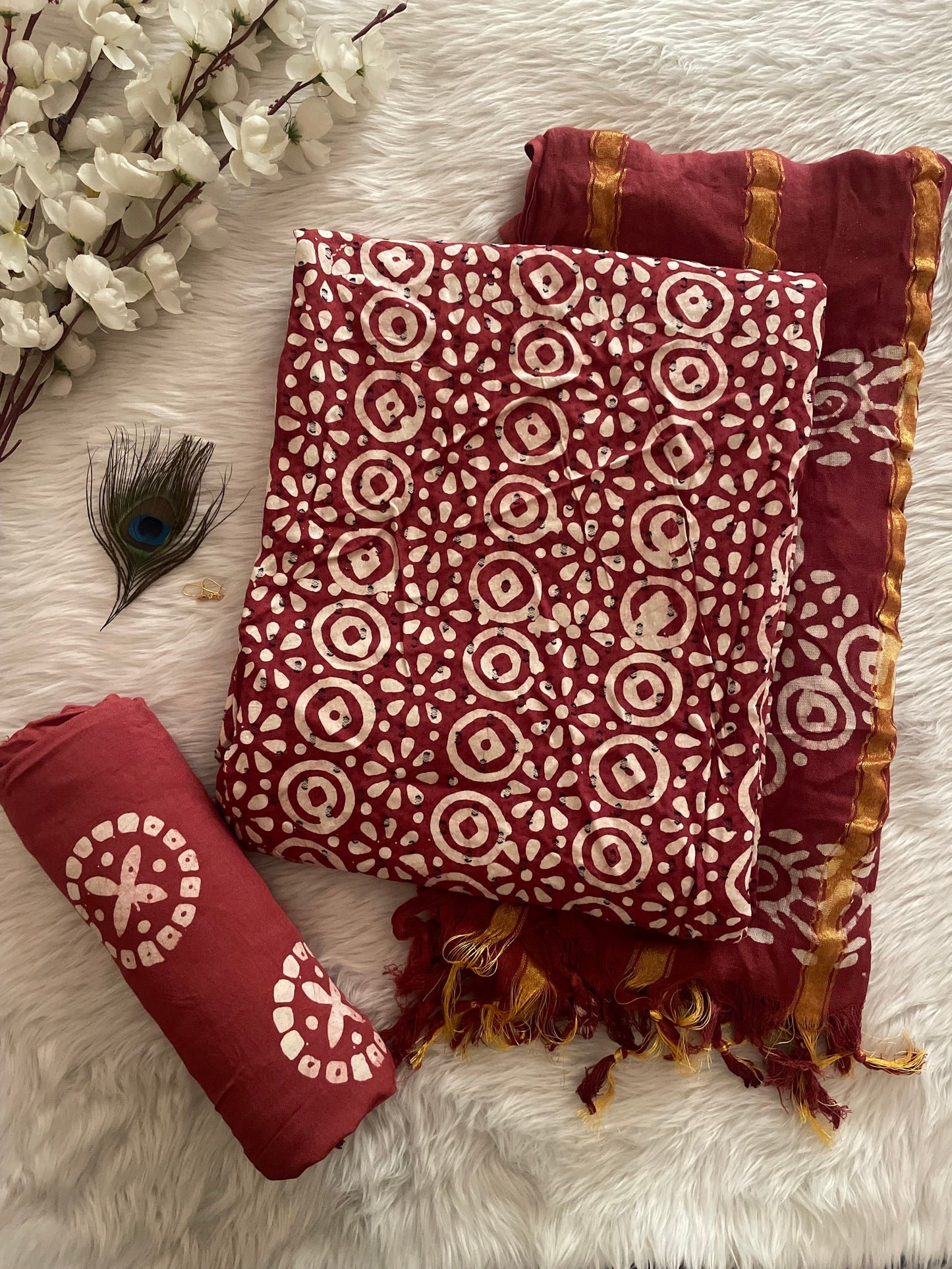 Reyon Summer Special Hand Blocked Wax Batik Dress Material (Unstitched)