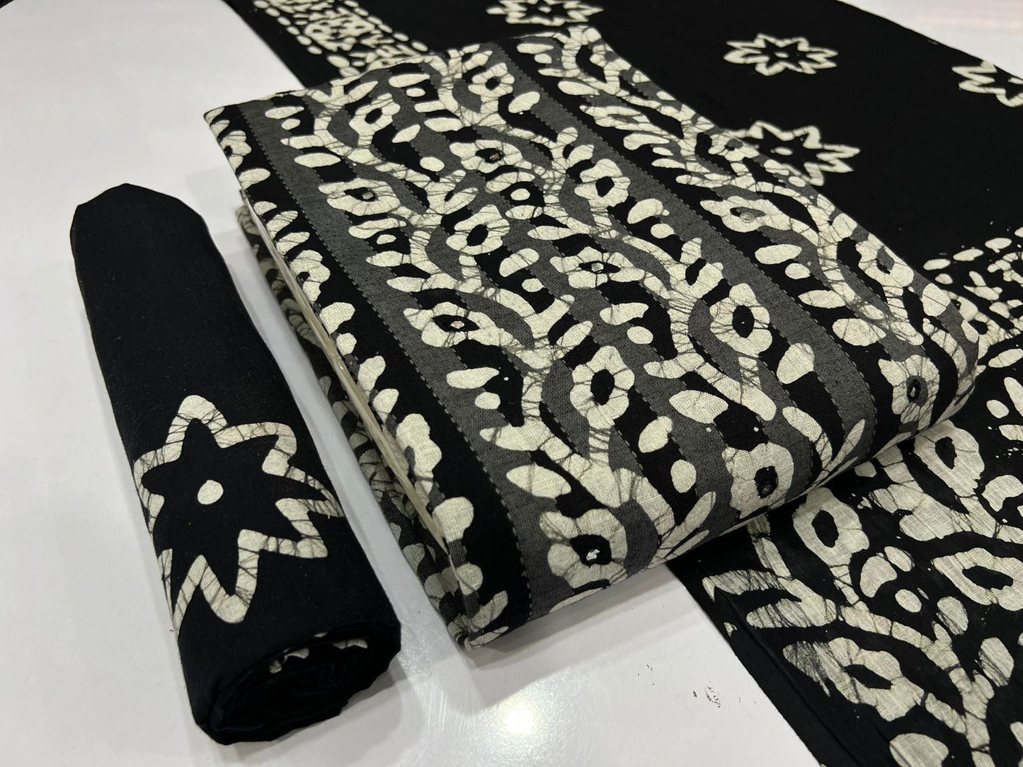 Soft Cotton Mirror work Hand Blocked Wax Batik Dress Material