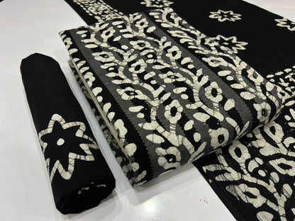 Soft Cotton Mirror work Hand Blocked Wax Batik Dress Material