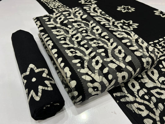 Soft Cotton Mirror work Hand Blocked Wax Batik Dress Material