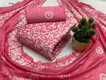 Muslin Silk Hand Blocked Batik Print Dress Material