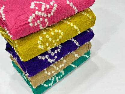 Soft Cotton Satin White Concept Barik Bandhej Work Kutch Bandhani Dress Material
