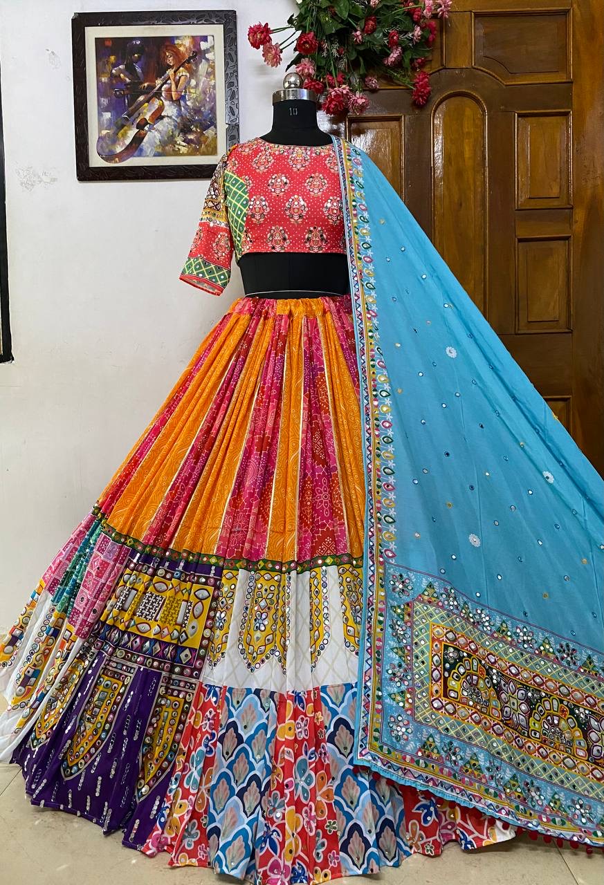 Muslin Digital Print with Kutch Tredition work Chaniya Choli