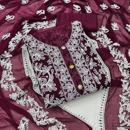 Modal Heavy Embroidery Nazneen work Dress Material(Unstitched)