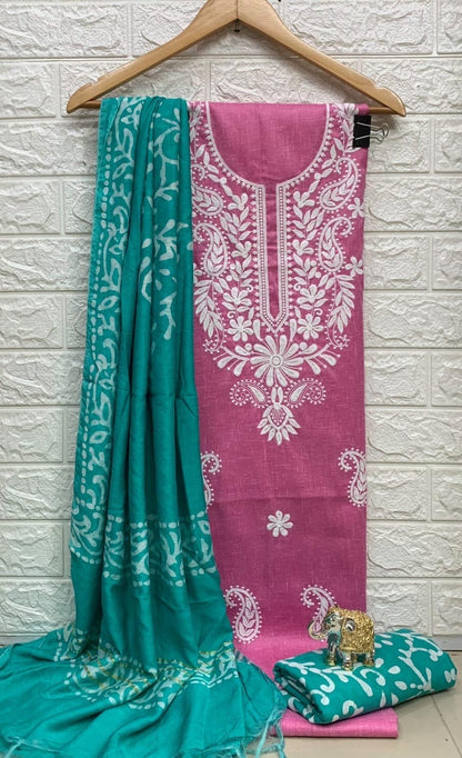 Slub cotton Neckwork with Batik work Dupatta and Salwar Dress Material (Unstitched)