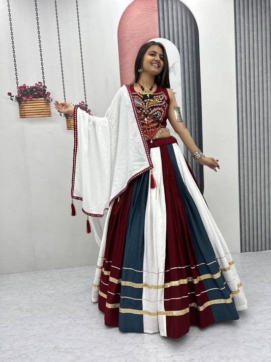 Rayon Mirror & Gamthi Work Designer Chaniya Choli – 6 Meter Flair, Ready to Wear