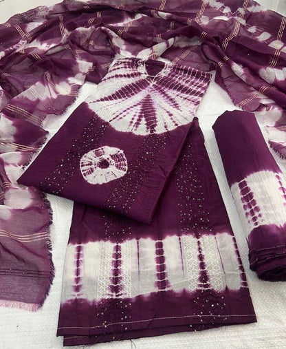 Pure Viscos Cotton Shibori 3 Pc Bandhani Dress Material (Unstitched)
