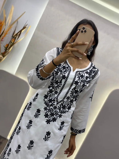 Muslin Chikankari Kurti Pant Set