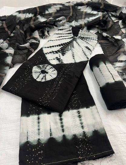 Pure Viscos Cotton Shibori 3 Pc Bandhani Dress Material (Unstitched)