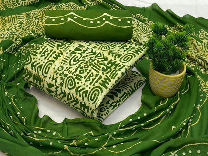 Soft Cotton Hand Blocked Wax Batik Dress Material (Unstitched)