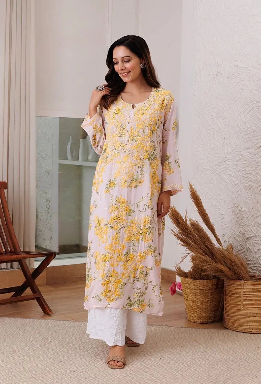 Thread Embroidery work Kurti Pant Set (Stitched)