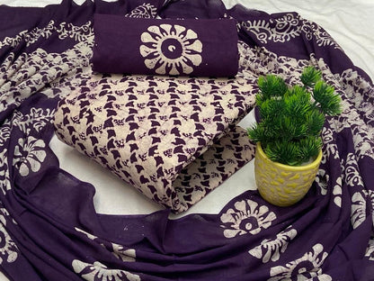 Soft Cotton Hand Blocked Wax Batik Dress Material (Unstitched)