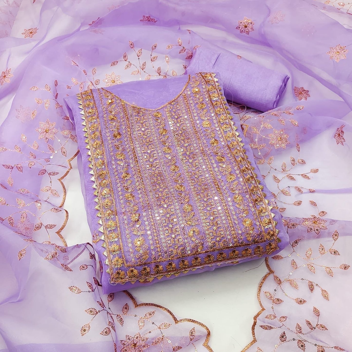 Organza Silk with Multi work Womens Dress Material ( Unstitched)
