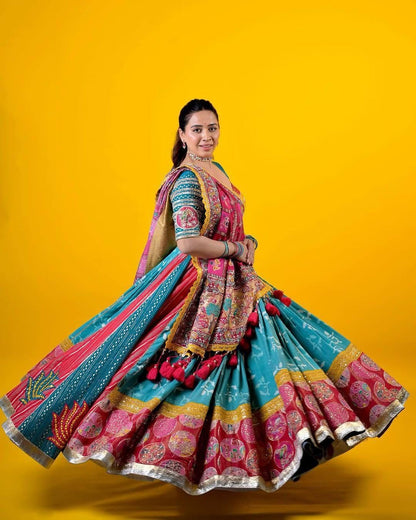 Muslin Digital Print Mirror Work Navratri Special Chaniya Choli