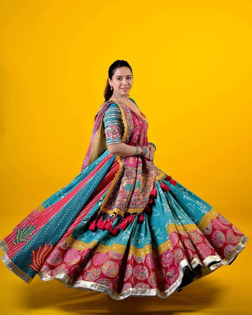 Muslin Digital Print Mirror Work Navratri Special Chaniya Choli