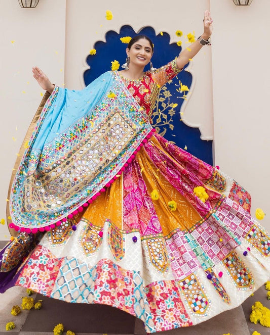 Muslin Digital Print with Kutch Tredition work Chaniya Choli