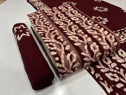 Soft Cotton Mirror work Hand Blocked Wax Batik Dress Material