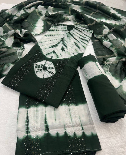 Pure Viscos Cotton Shibori 3 Pc Bandhani Dress Material (Unstitched)