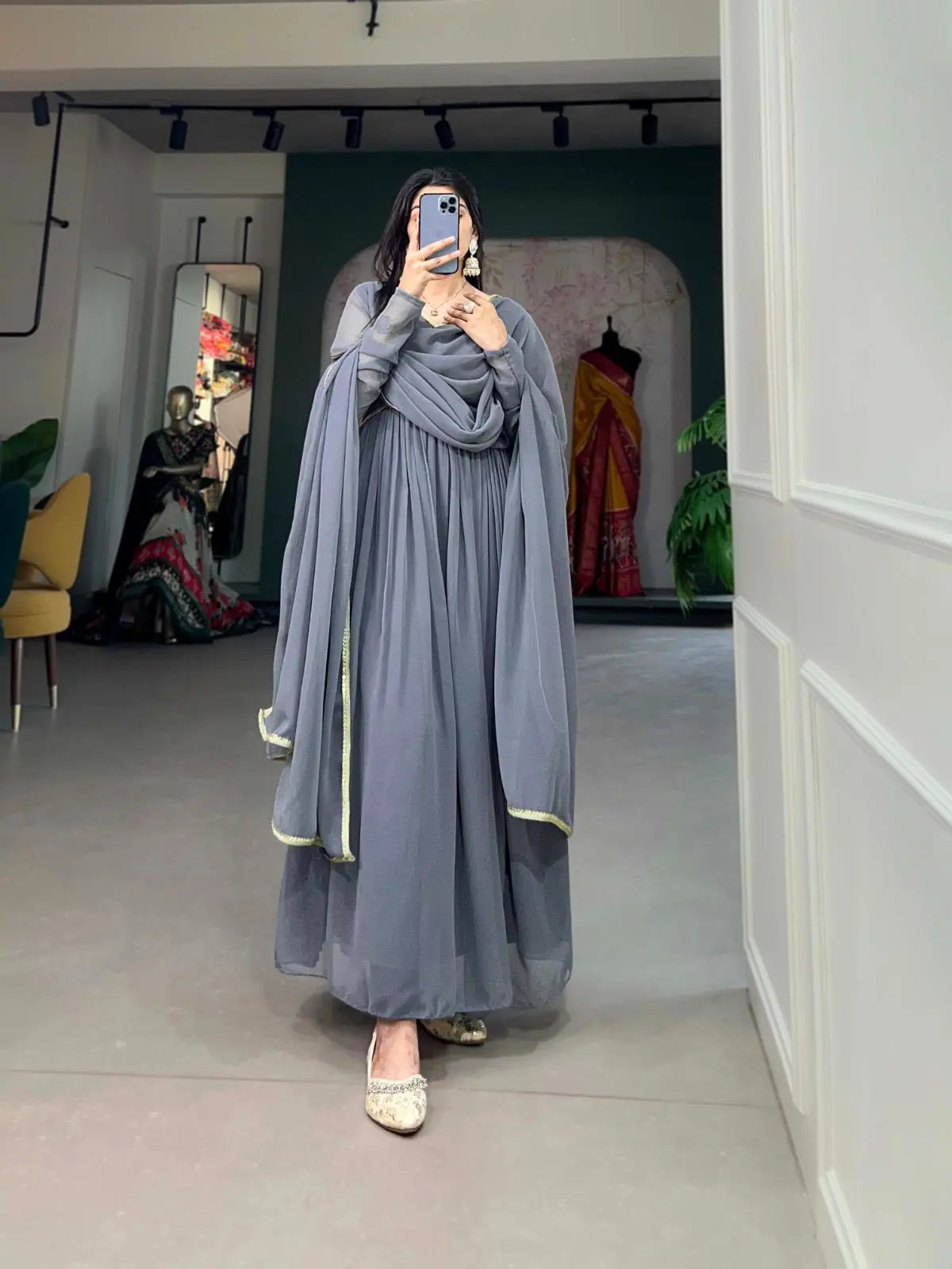 Premium Faux Georgette Gown Dupatta Set