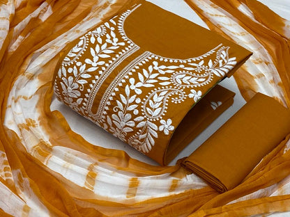 Thread Embroidery Lukhnavi work Dress Material