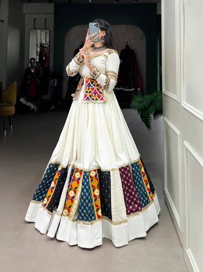 Rayon gamthi work White Concept Navratri Special Chaniya Choli