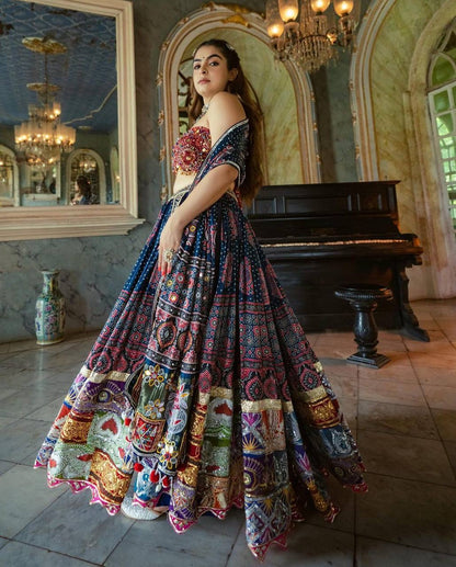 Soft Butter Silk Digital Print with mirror work Chaniya Choli