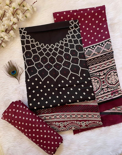 Rayon Cotton Ajrakh Hand block with Bandhani Print Dress Material (Unstitched)