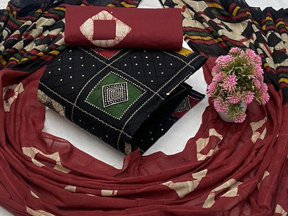 Soft Cotton Printed with Mirror work Dress Material ( Unstitched)