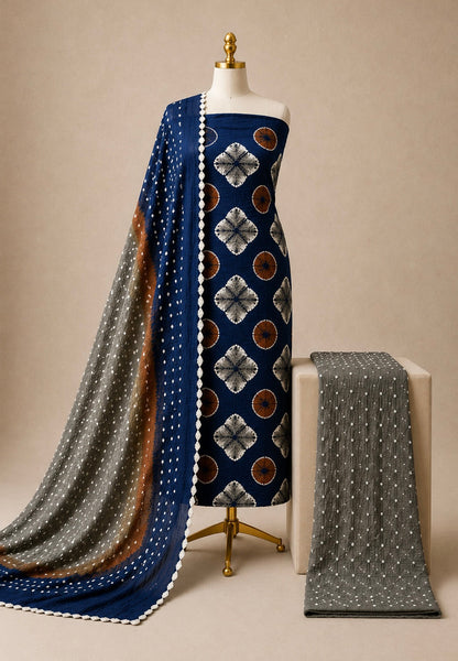 Premium Cotton Satin Shibori Work Handmade Kutch 3Pc Bandhani Dress Material
