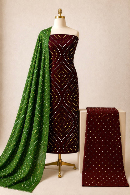 Premium Cotton Authentic Jamnagar Handmade 3Pc Bandhani Dress Material