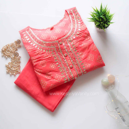 Carnation Pink Handwork Suit Set