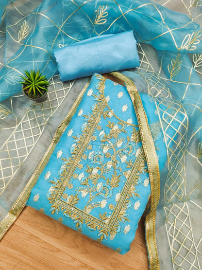 Organza Jeckard Neckwork Women Unstitched Salwar Suit